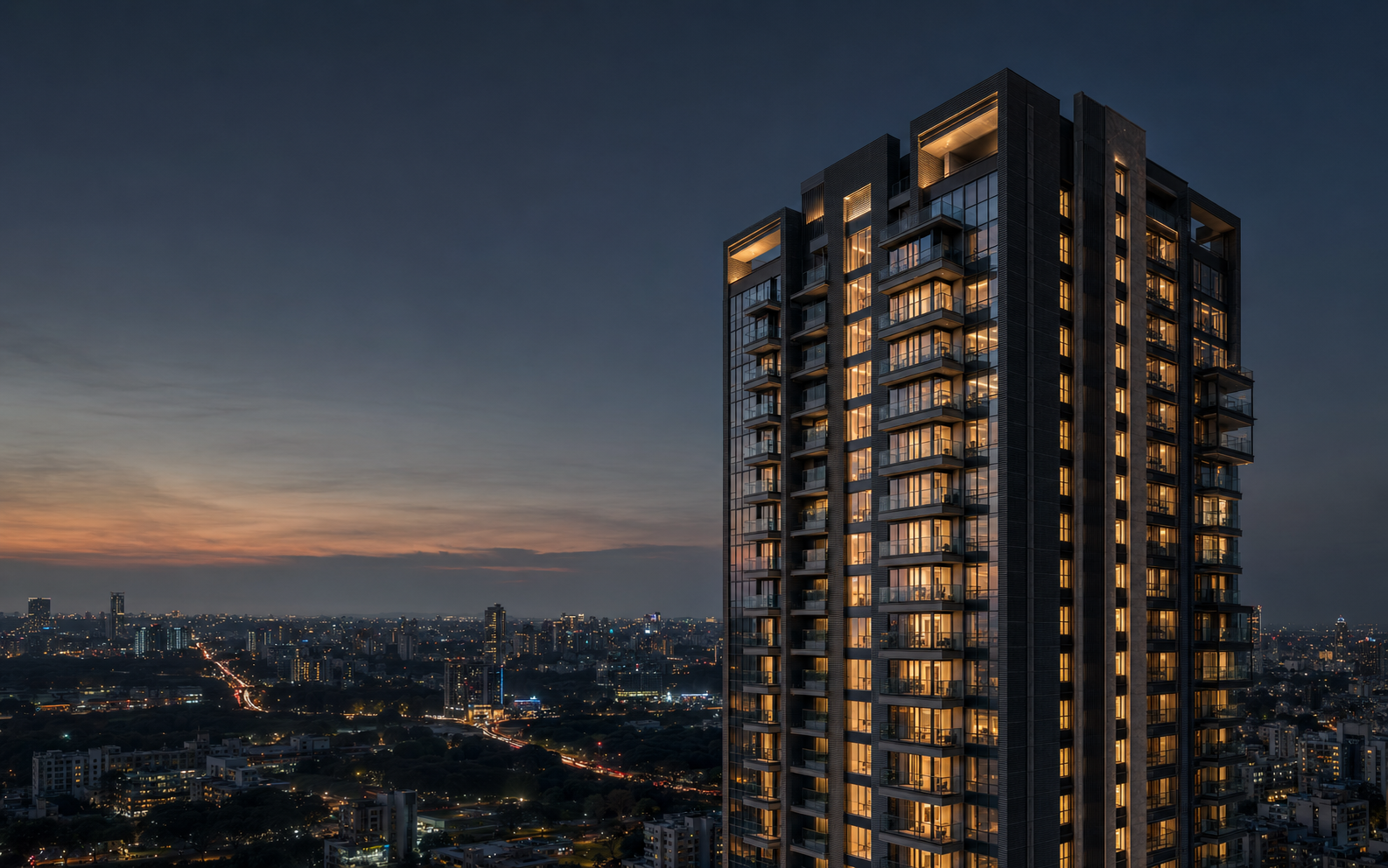 Premium residential development overlooking Bengaluru at dusk